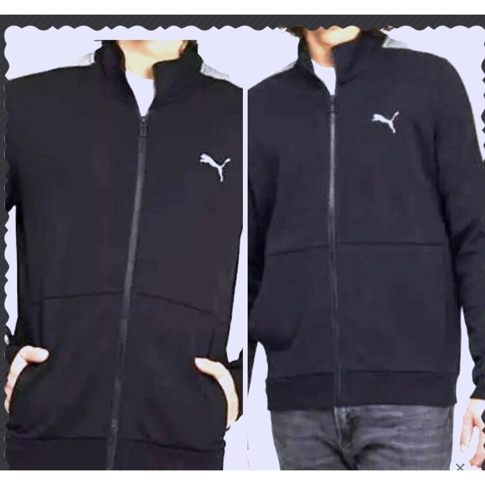 Puma Mens Black Full Zip Track Jacket Grey Shoulder Panels Medium